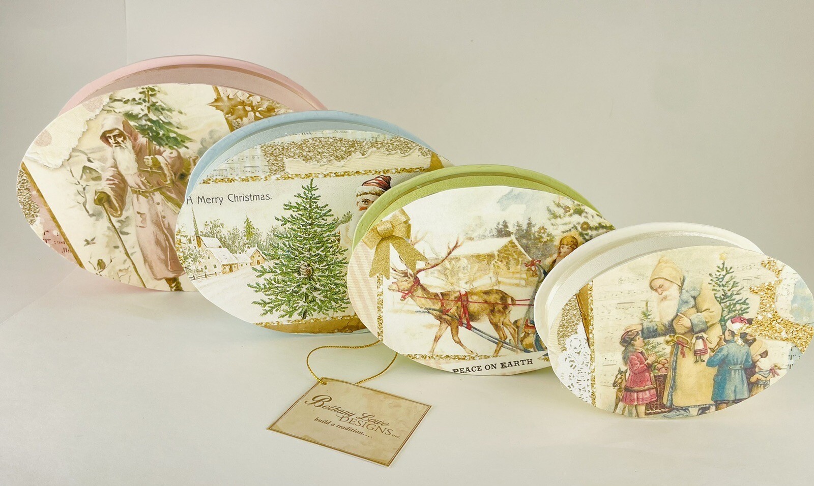 Bethany Lowe Set of 4 Old World Christmas Oval Nesting Boxes, New With Tag