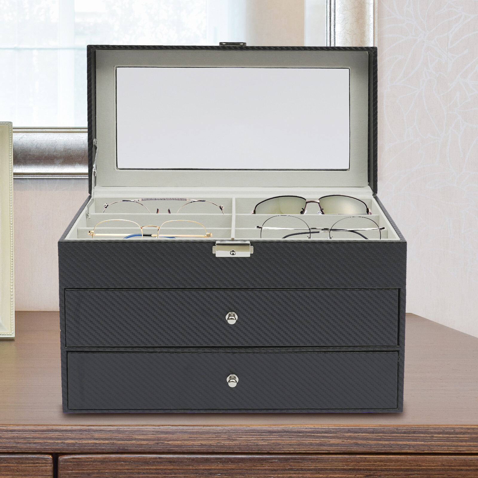 3-Layer 18 Slot Eyeglass Sunglasses Storage Box Glasses Display Organizer Case