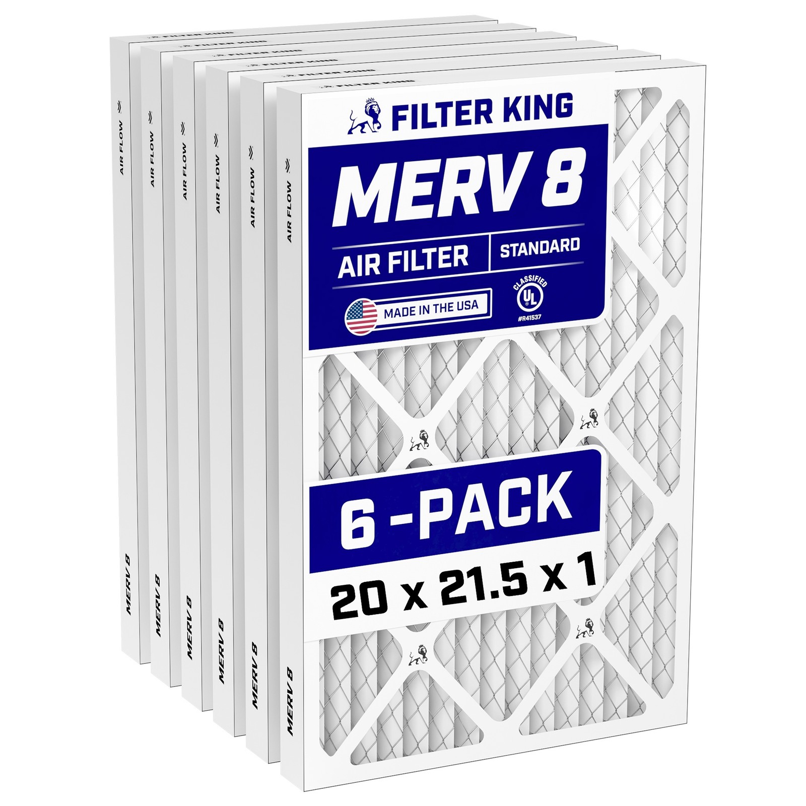 Filter King 20x21.5x1 Air Filter 6-PACK MERV 8 Actual Size 20 x 21.5 x .75"