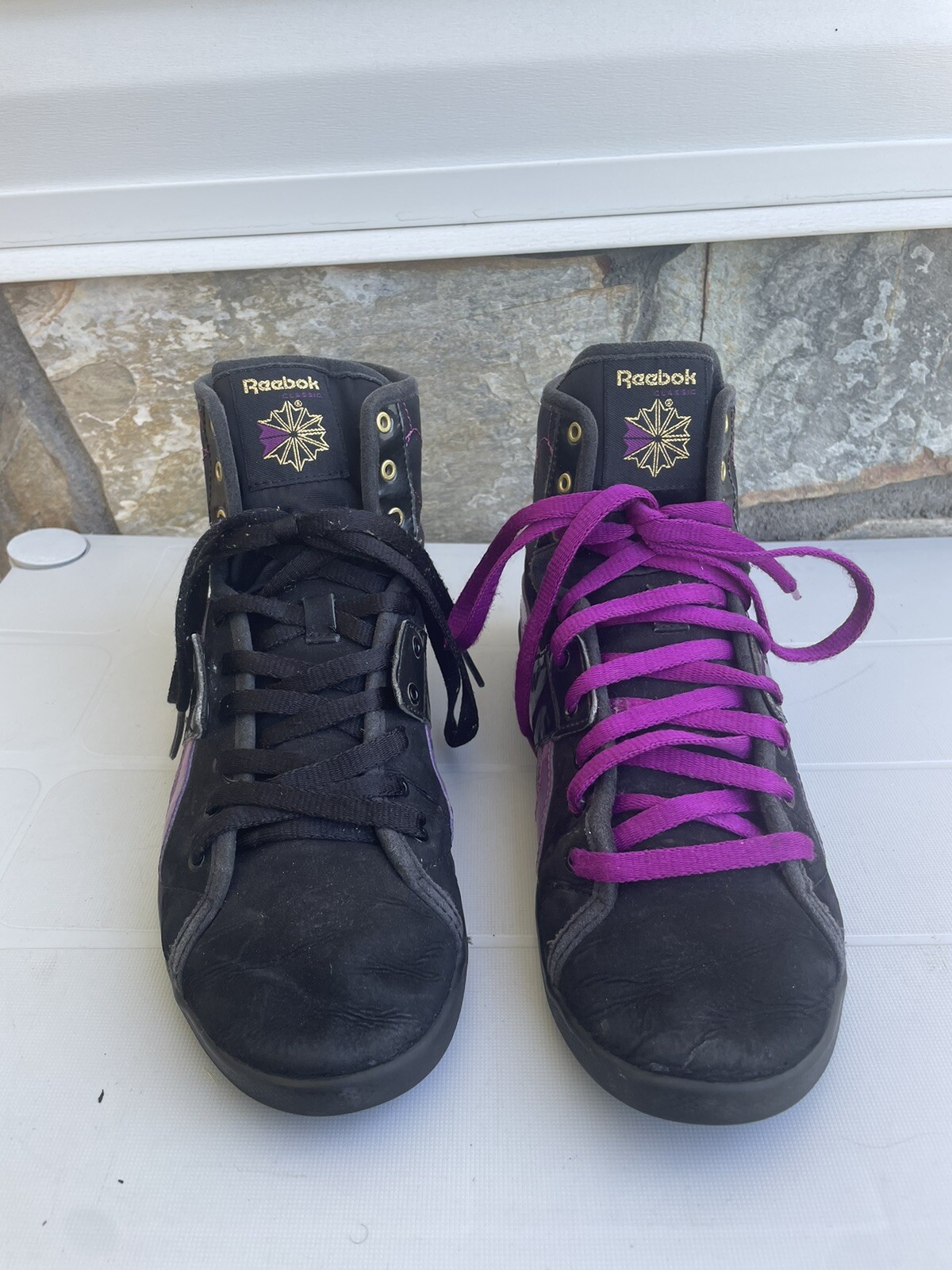 RARE Reebok Classic Men's Boxing Wrestling Shoes Black Purple Size 8