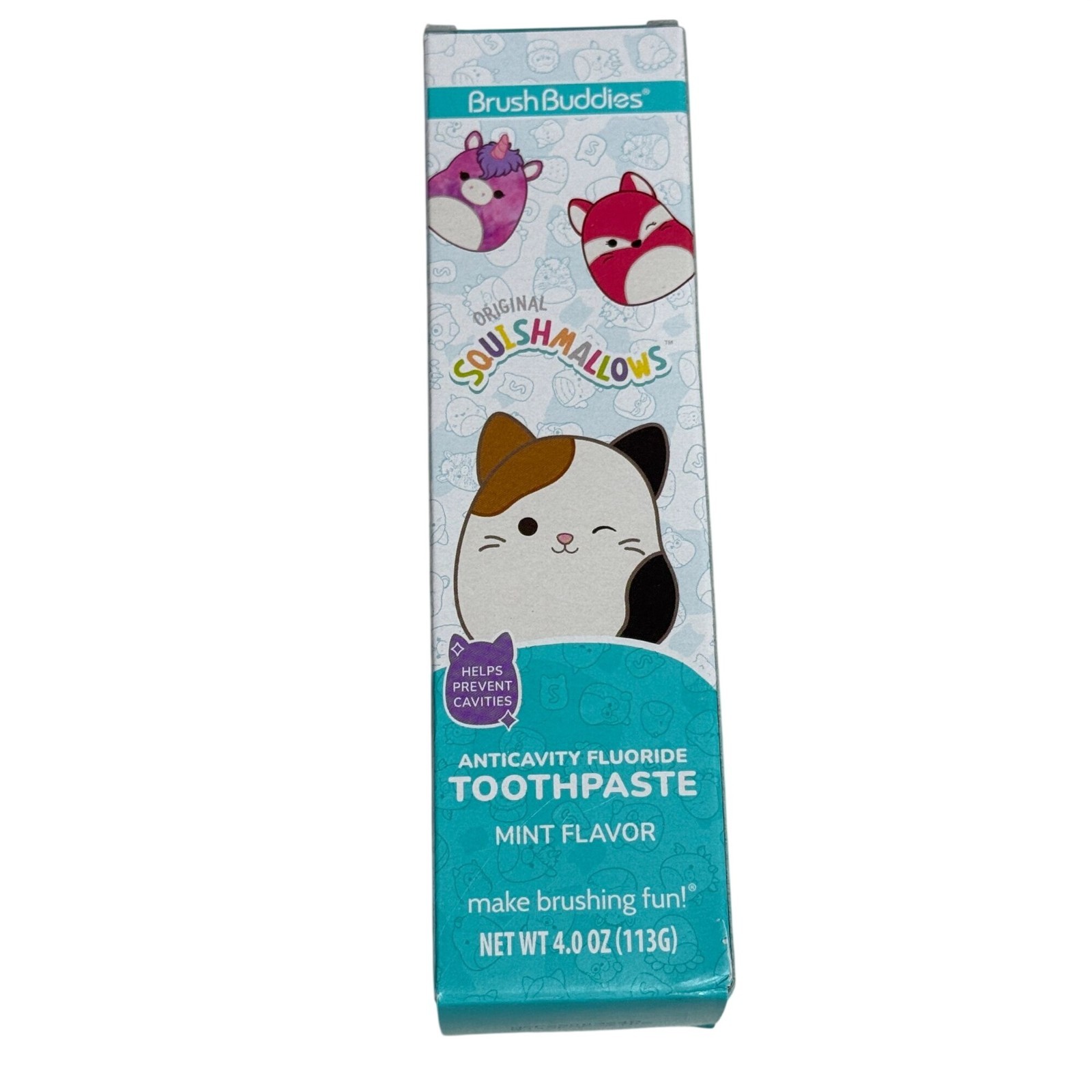 Squishmallows Toothpaste Mint Flavor 4 oz Brush Buddies Kids Anticavity Fluoride