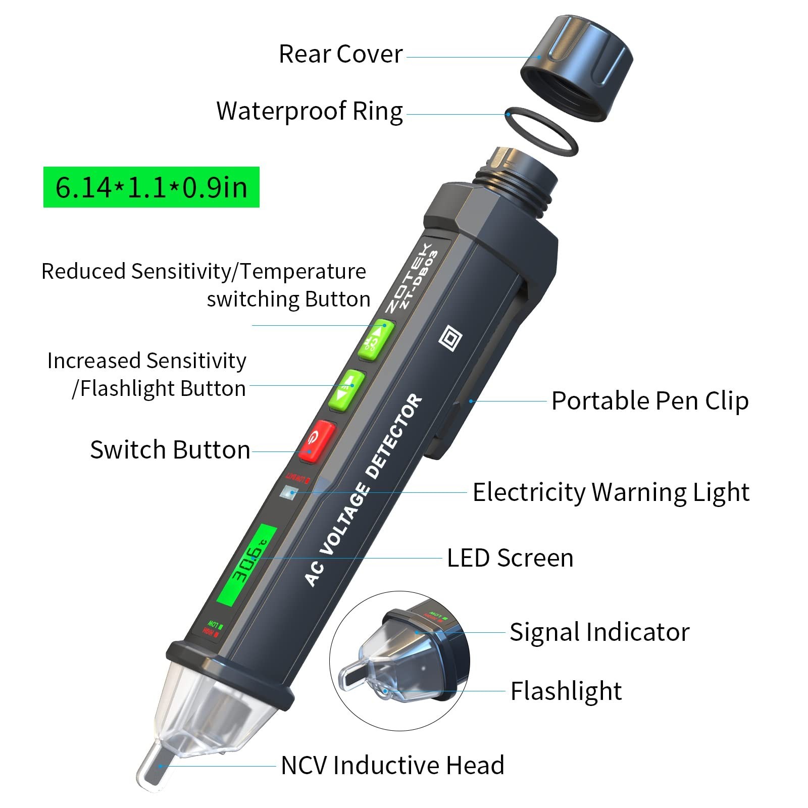 Voltage Tester Pen Non-Contact 12-1000V AC Detector, Adjustable Sensitivity E...