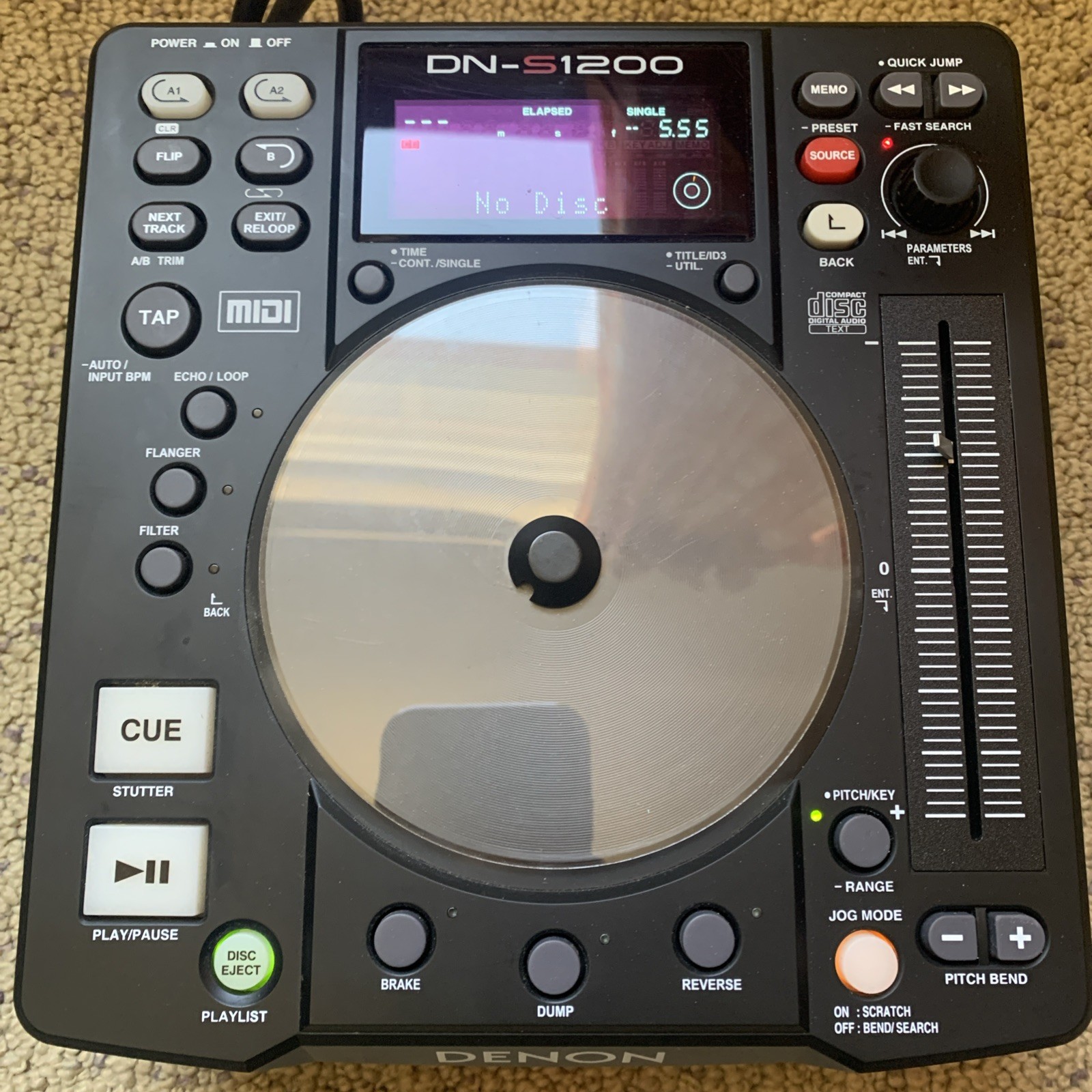 DENON DN-S1200 DJ equipment turn on but not sure if working.  Use for parts