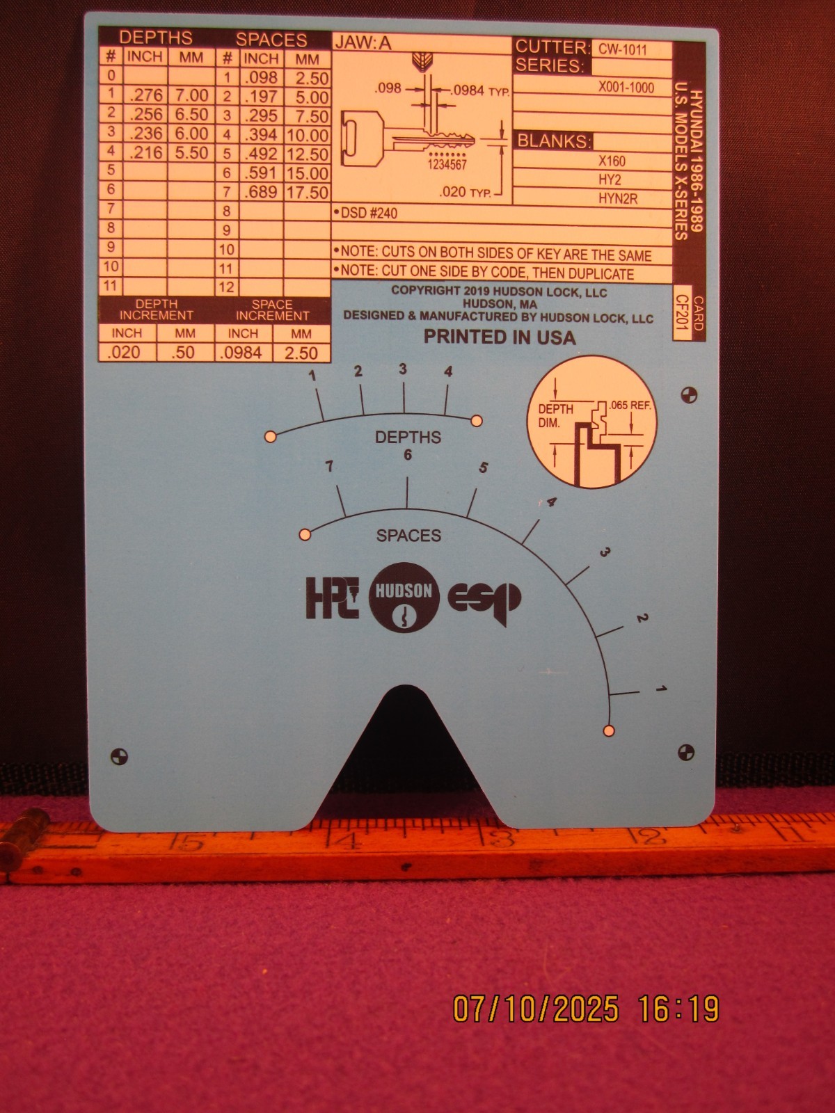 HPC 1200 BLITZ KEY CODE CARD CF 201  ( HYUNDAI 1986 THUR 89 US MODEL ) BRAND NEW