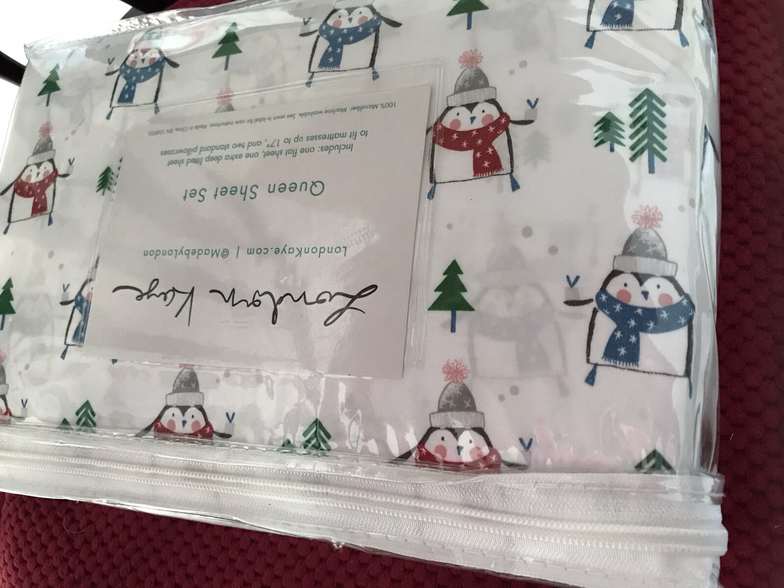 London Kaye Microfiber QUEEN Sheet Set 4 Piece Set Winter Penguins New