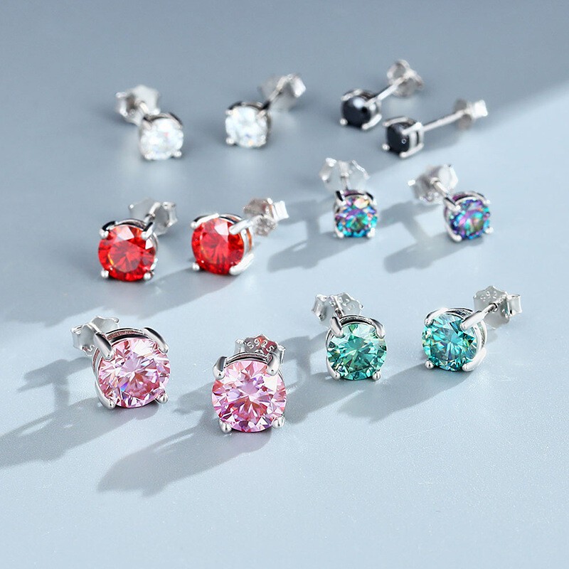 3-9mm Round Cut 4 Claw Moissanite Solitaire Stud Earrings 925 Sterling Silver