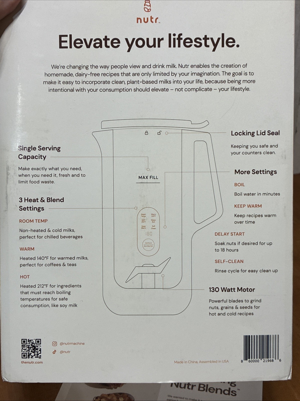 NUTR Machine Automatic Nut Milk Maker Single Serve 350ml - New/Open Box New