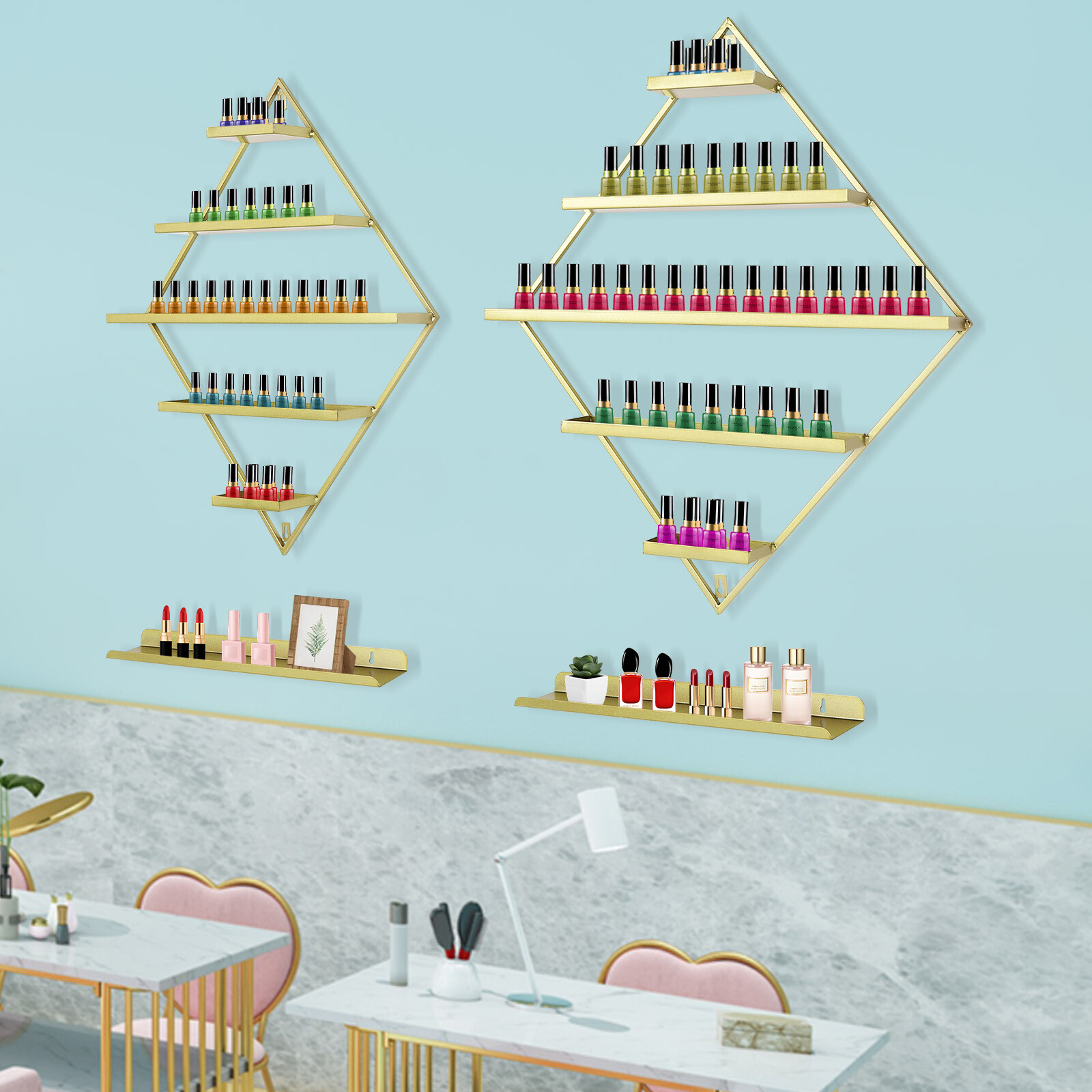 Rhombus Nail Polish Racks, Wall-mounted Nail Polish Racks, 5-tier Display Racks