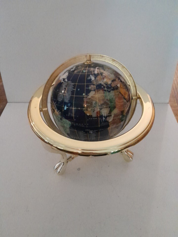 10 "  Tall Blue Lapis Globe Inlaid With Semi Precious Stone 19 " Round Globe