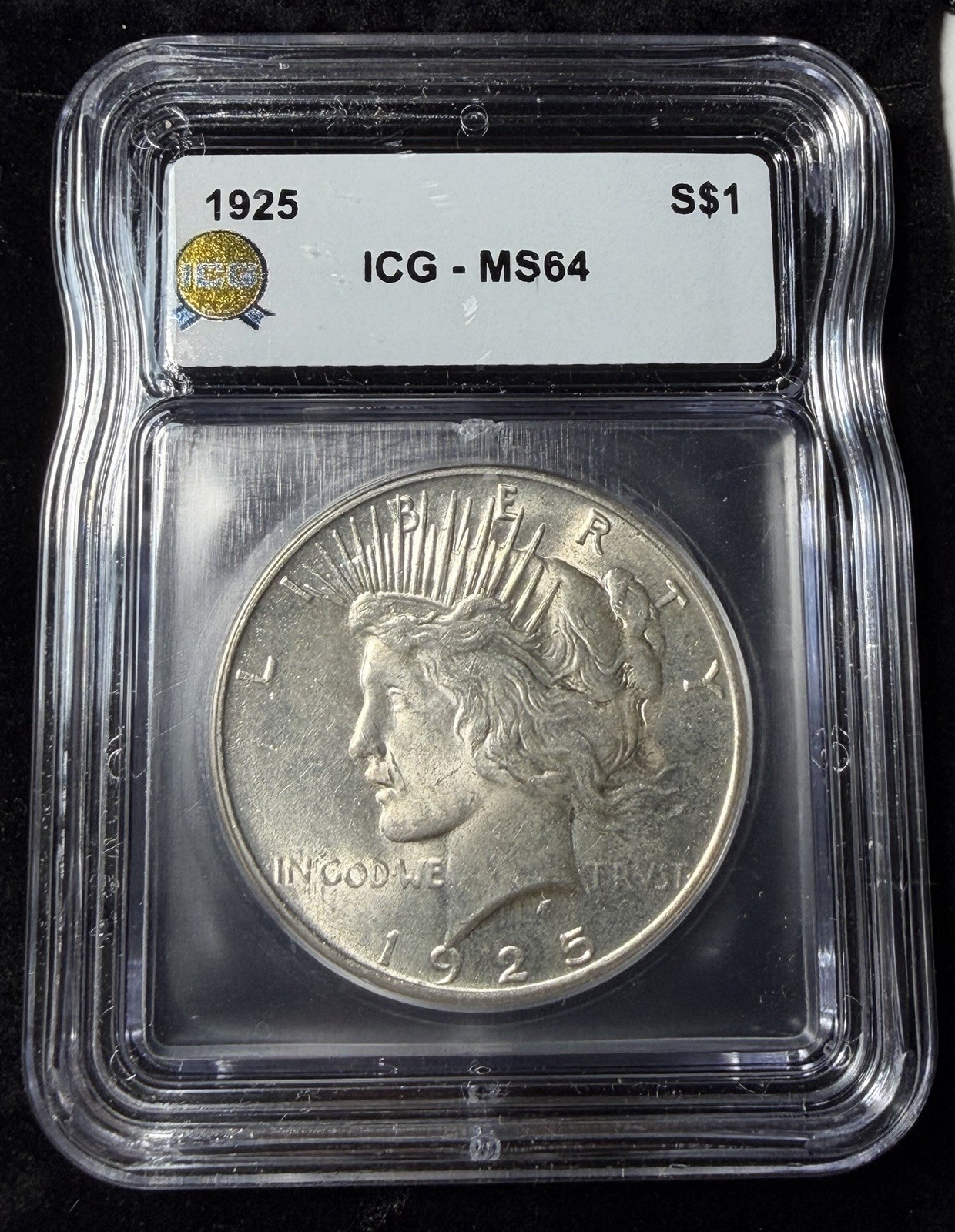ICG 1925 Peace Silver Dollar MS64 Free Shipping