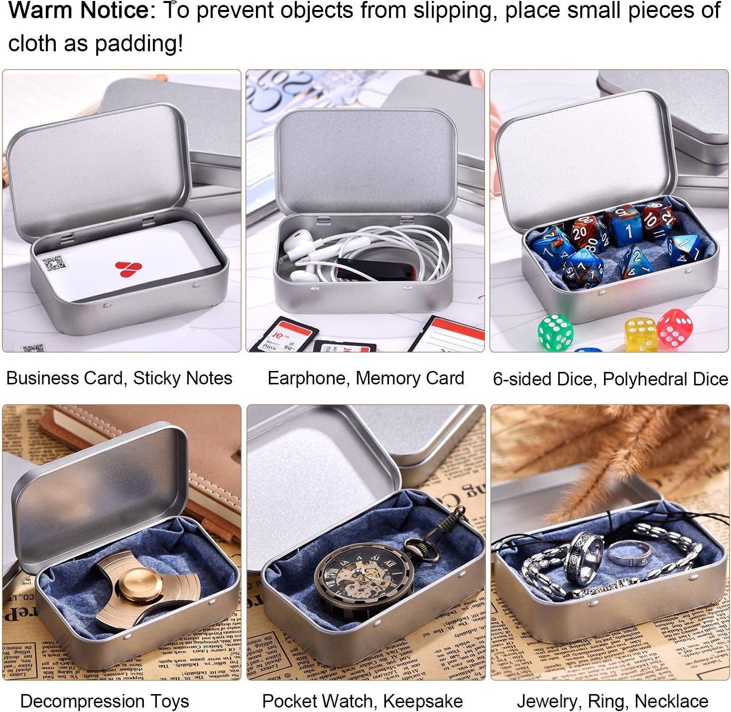 3 Pack 3 pack 3.75 x 2.45 x 0.8 Inch Metal Rectangular Empty Hinged Tins Box