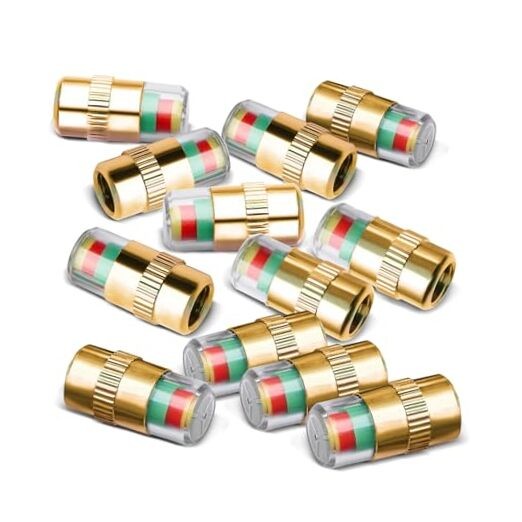 Tire Pressure Monitor Valve Stem Caps, Tire Air Cap, 2.4 Bar 36PSI 12PCS Gold