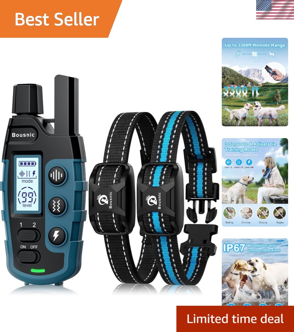 Dog Shock Collar 2 Dogs 5-120Lbs - 3300 ft Waterproof Training Collar for Dog...