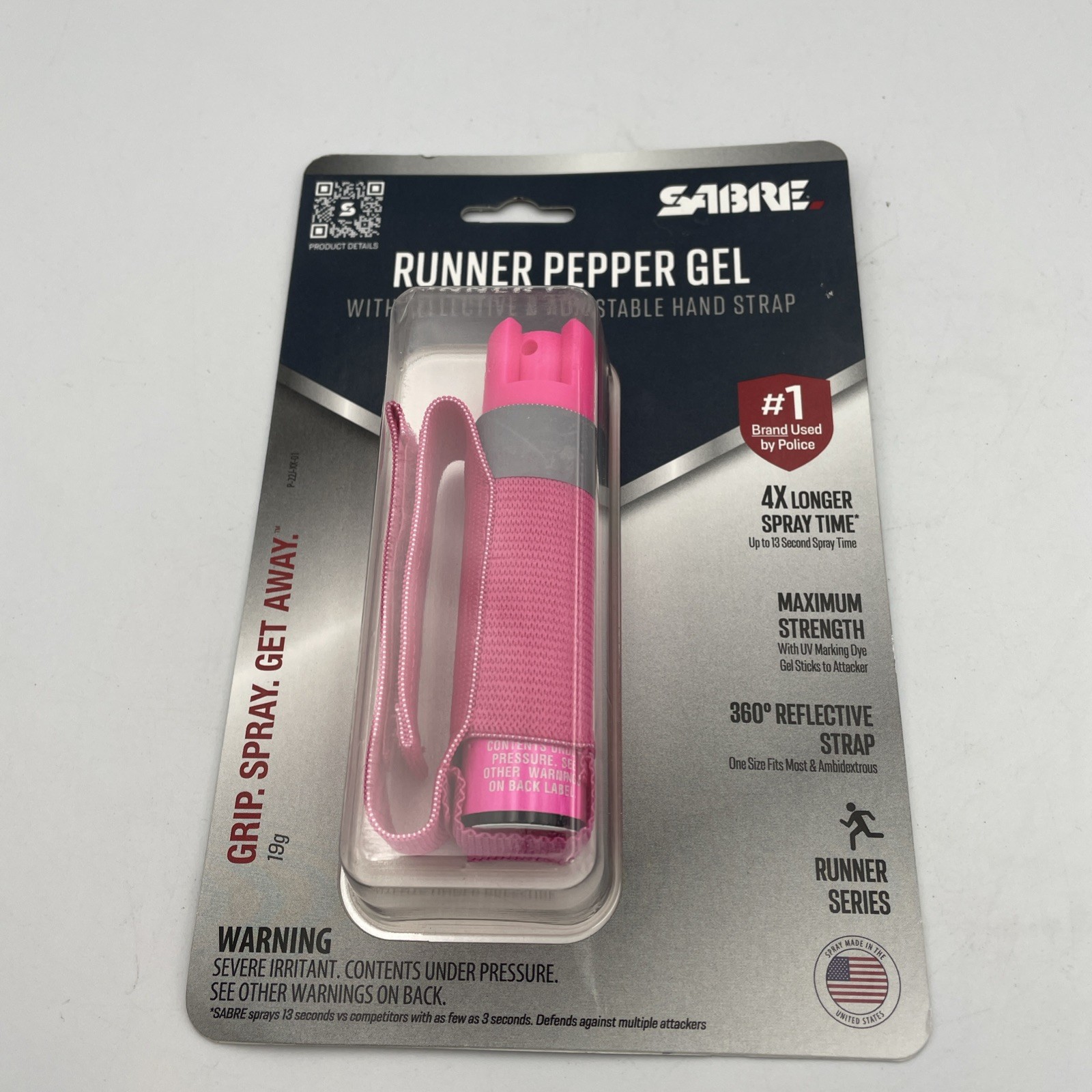 SABRE Runner Pepper Gel, Maximum Police Strength OC Spray, Reflective Hand Strap