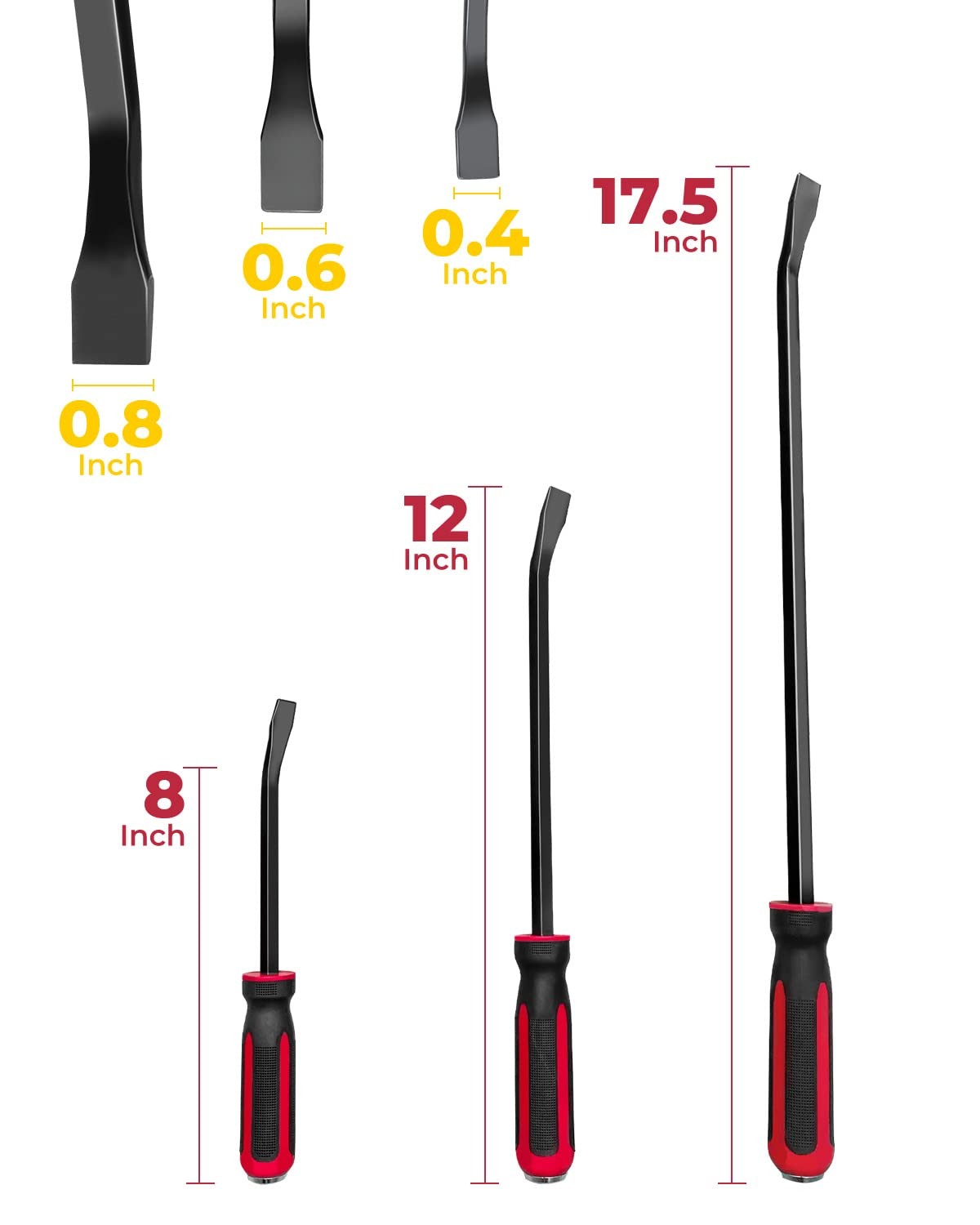 Pry Bar Set Strike Cap Handle Angled Tip Rust Proof Finish Hand Tools 3PC