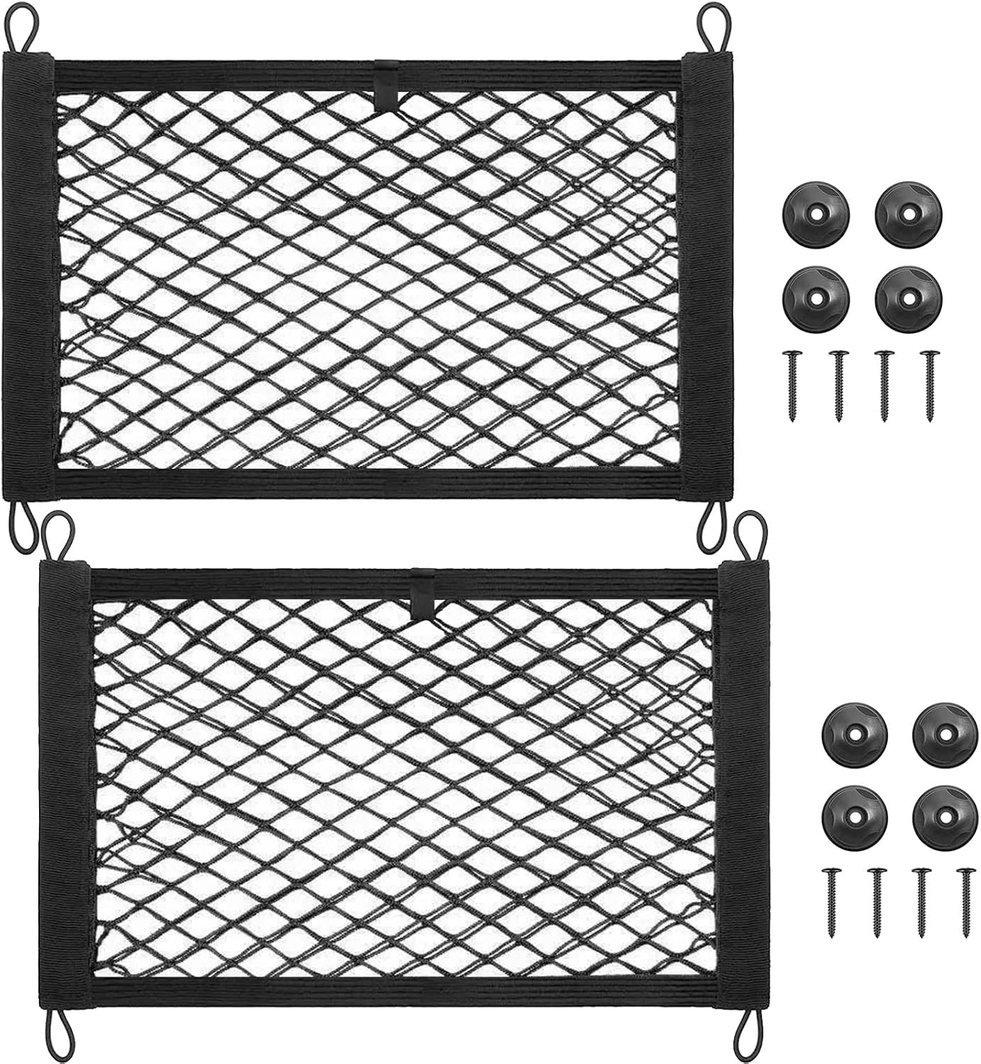 2PACK Small Cargo Nets Elastic Stretchable Pocket Storage Mesh Net 8Pcs Mounting