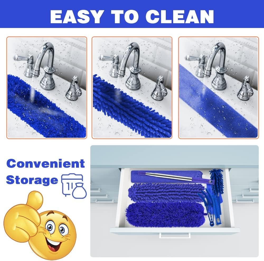 Microfiber Duster, 8PCS Feather Duster with 100 Inch Telescoping Extension Po...