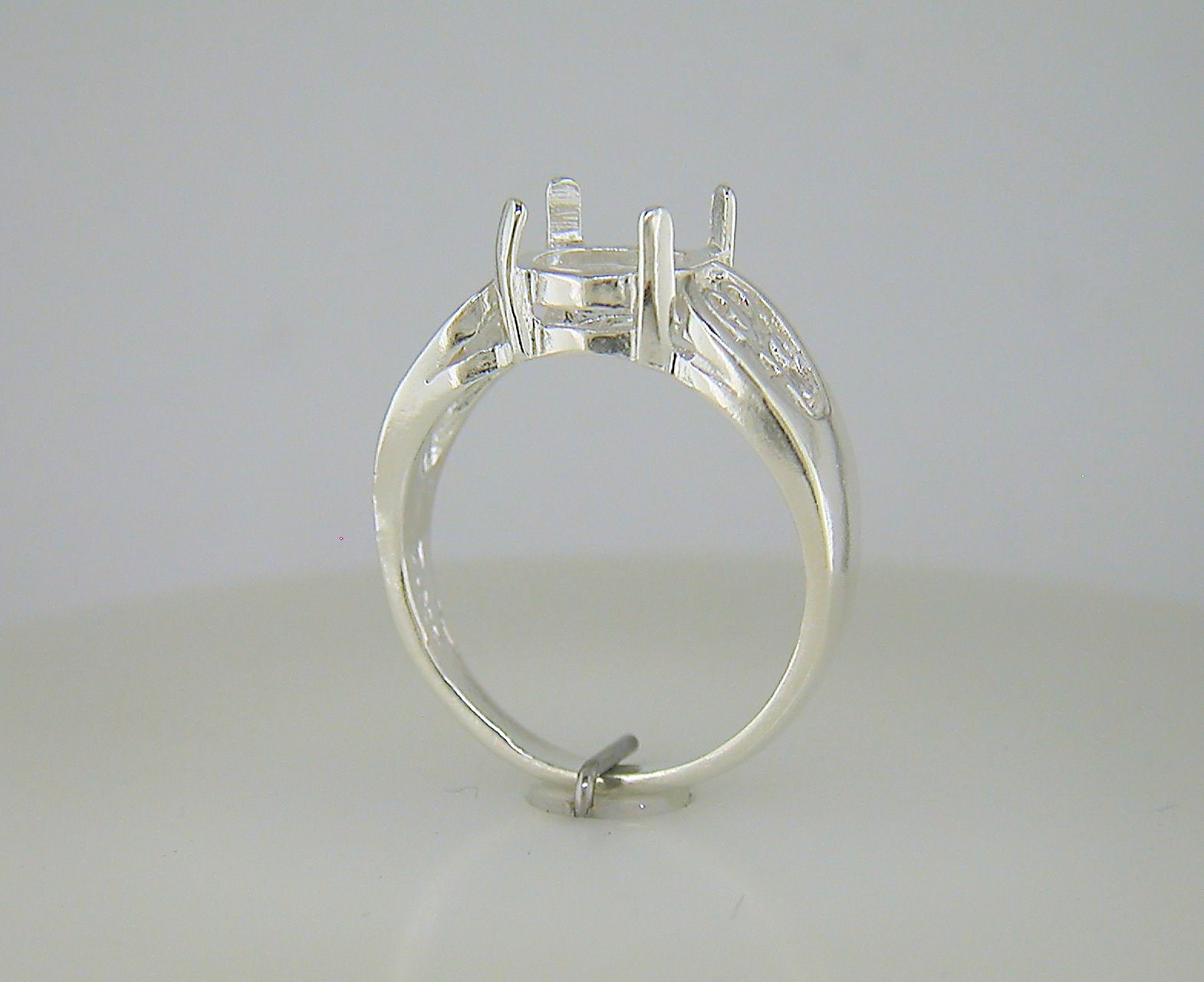 Round Cabochon Solitaire Filigree Ring Setting Sterling Silver