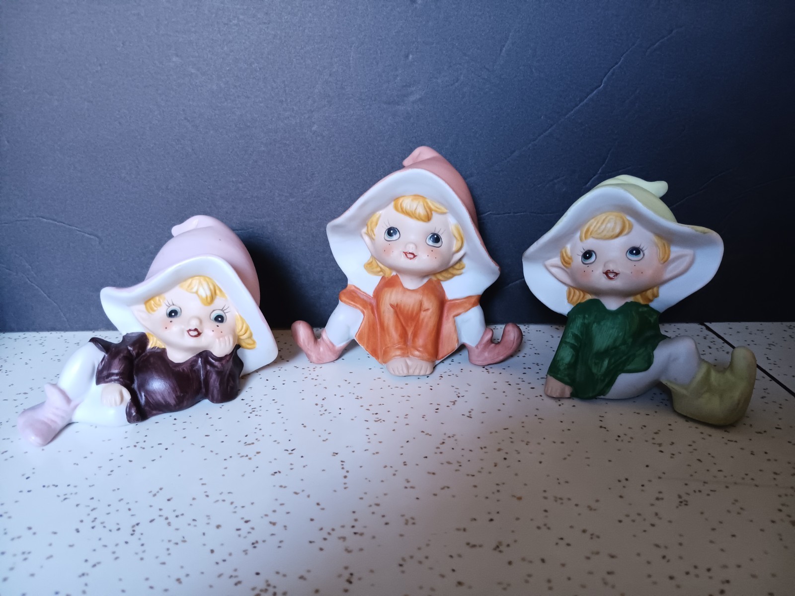 Set Of 3 Vintage Homco Garden Elf Pixie Fairy Gnome Figurines Spring Easter Cute