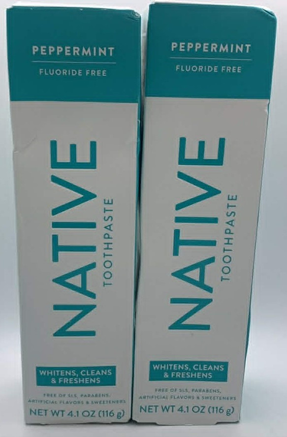 2PK Native Toothpaste ~ 4 OZ Each ~ Peppermint FLVR ~ Fluoride Free ~ EXP 11/26