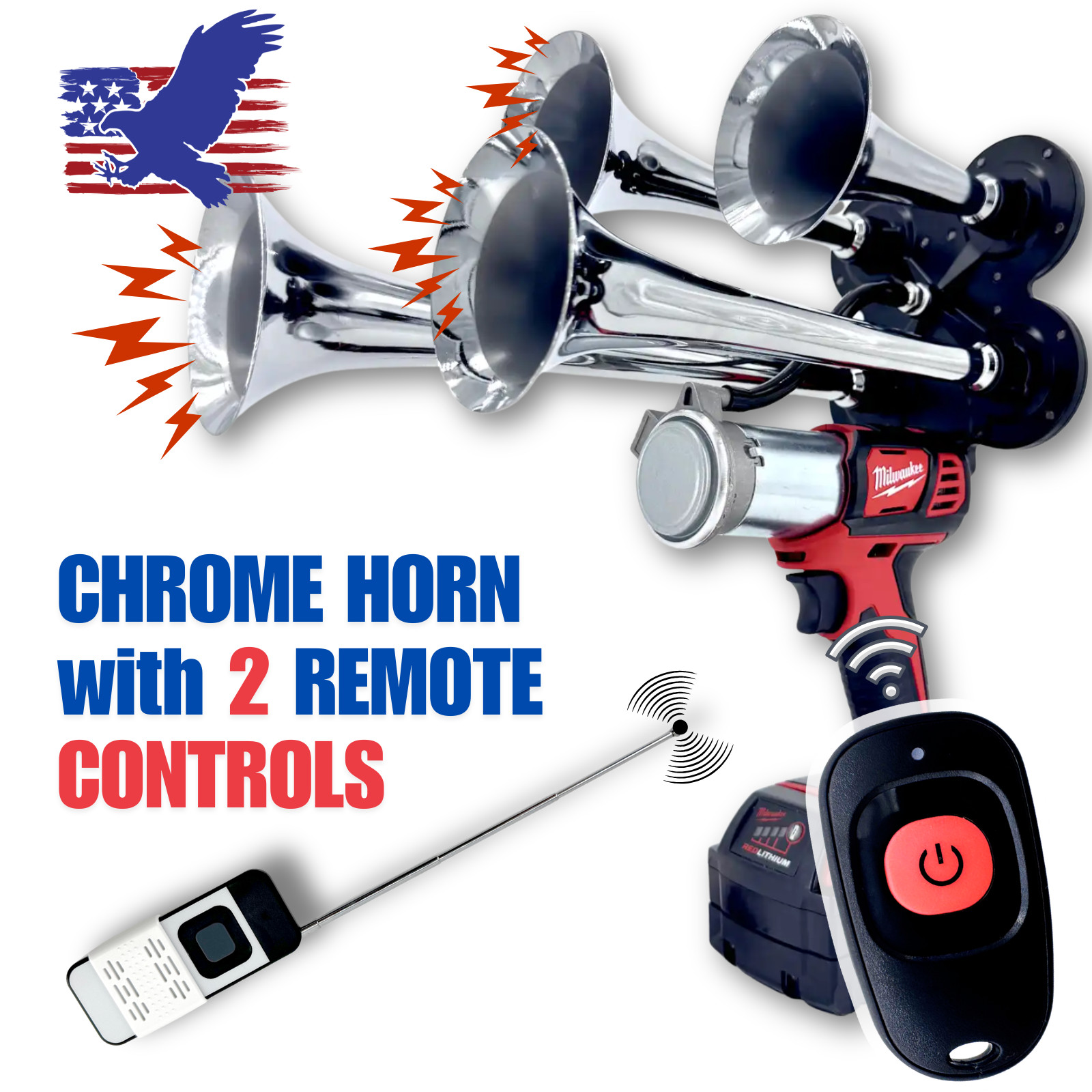 Milwaukee PREMIUM M18 Impact Train Air Horn | 2 Wireless Remotes| Brass Trumpets