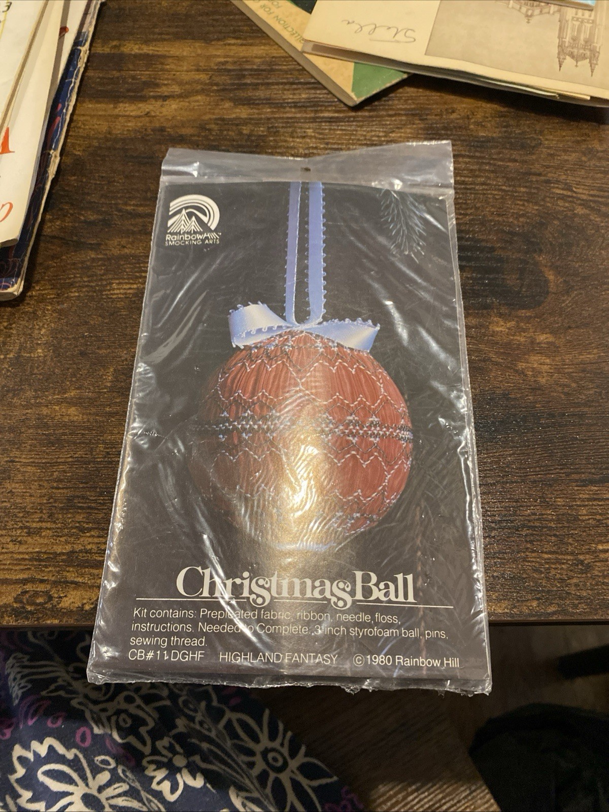 Vintage Rainbow Hill Smocking Red Christmas Ball Ornament Craft Kit 3" 1980 NOS