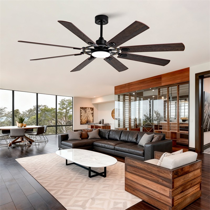 72" Farmhouse LED Ceiling Fan w/Light 8-Dual Blades Reversible Motor In/Outdoor