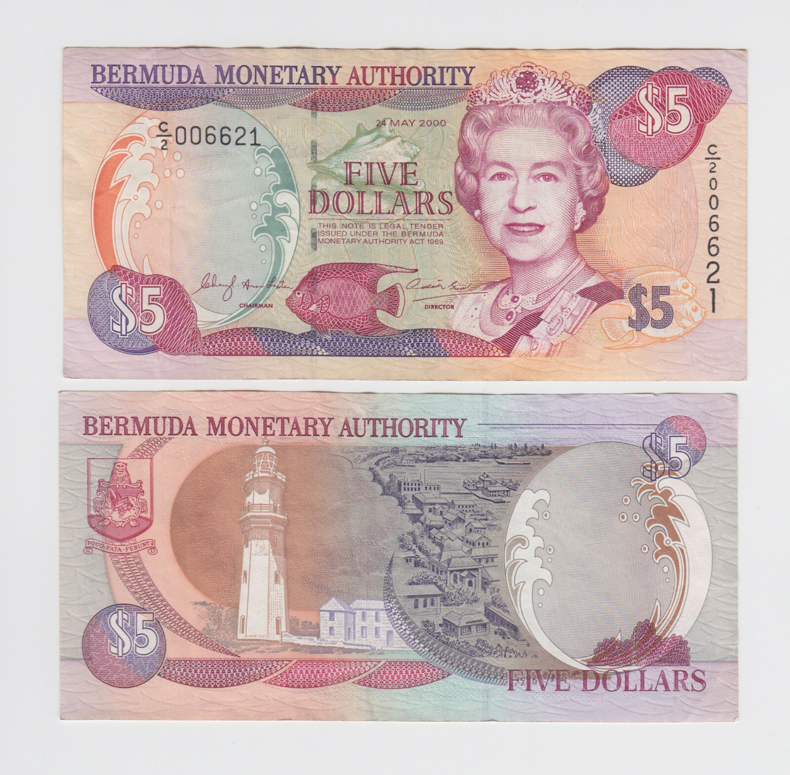 BERMUDA P.51a  5 DOLLARS 24.5.2000 PFX C/2 QEII  VERY FINE   2202 yy2
