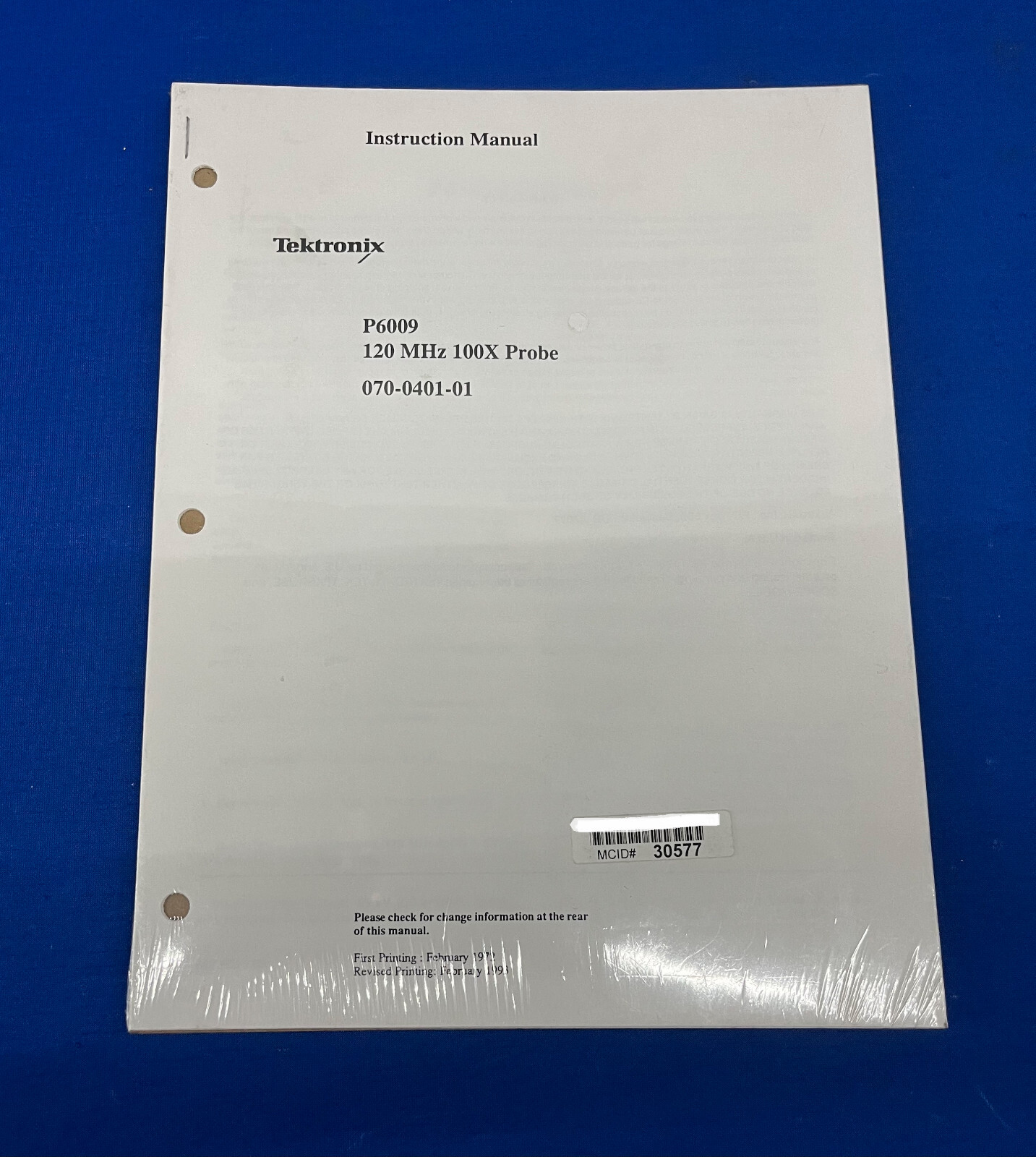 TEKTRONIX P6009 120 MHz 100X PROBE 070-0401-01 INSTRUCTION MANUAL - NEW