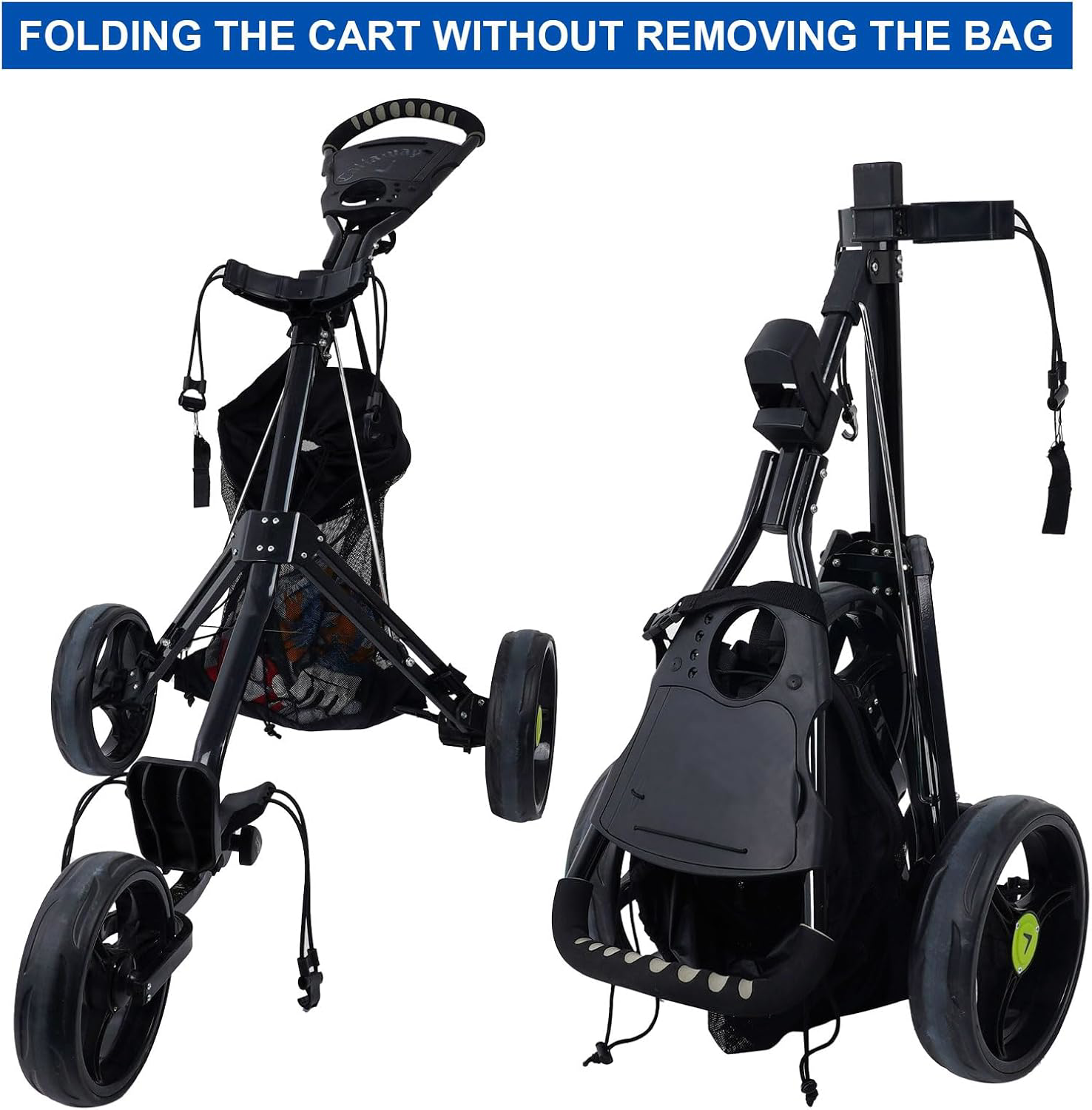 Golf Push Cart Storage Bag,Golf Cart Organizer, Push-Pull Golf Carts Backside