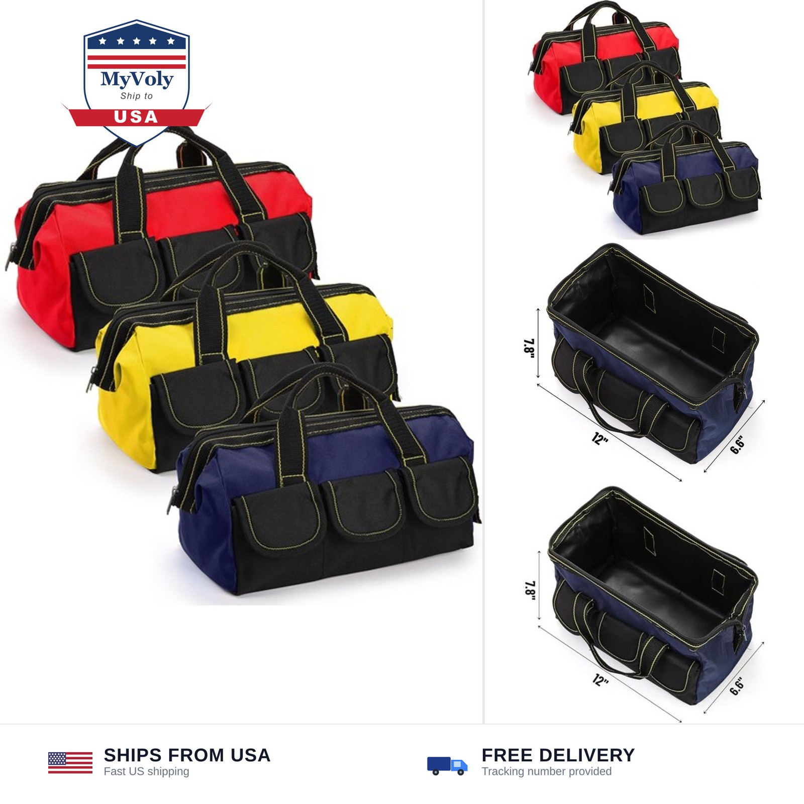 3 Pack Tool Bag, Wide Mouth Tool Tote Bag with Waterproof Base, Heavy Duty To...