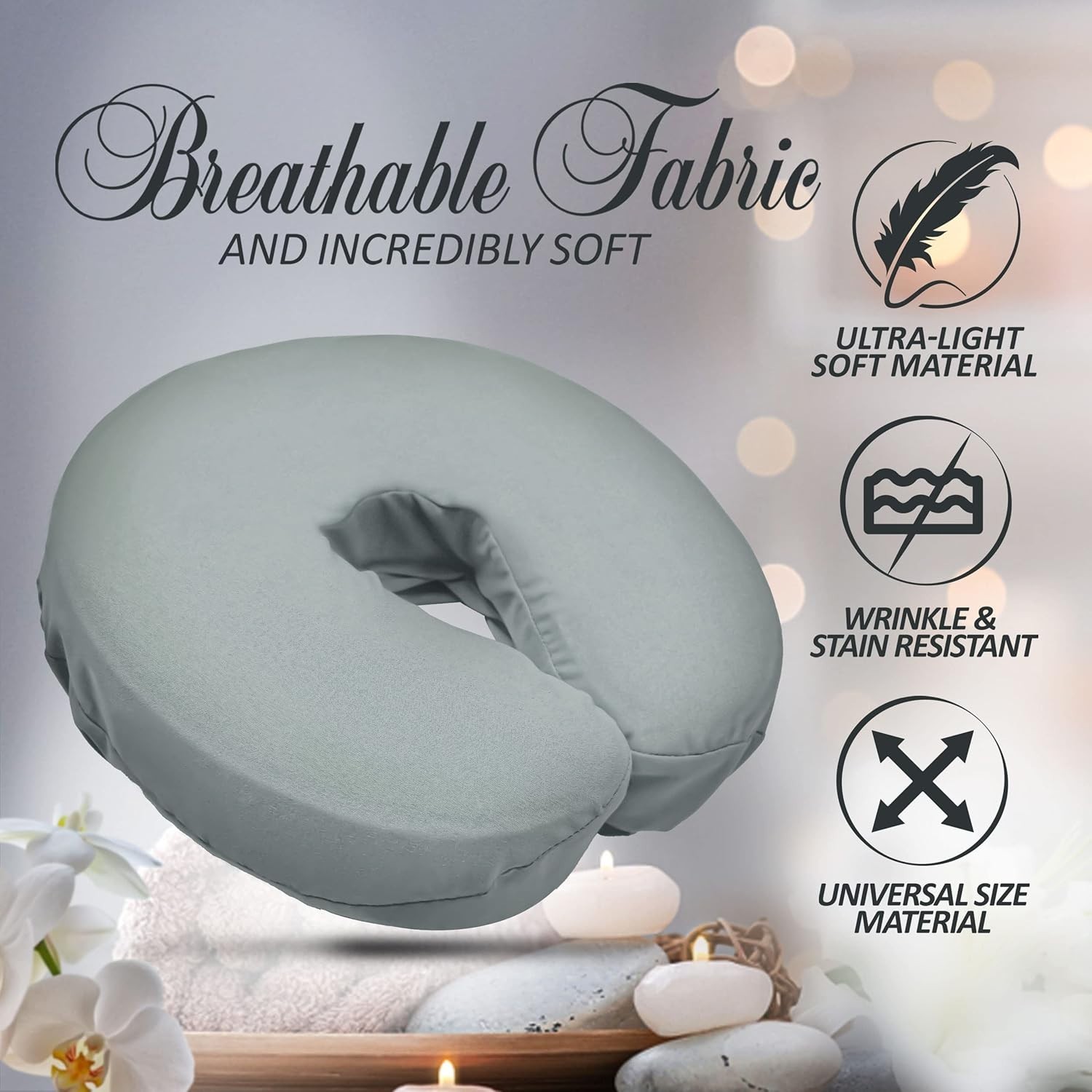Stone Microfiber Face Rest Covers - Heavyweight & Soft, Fits Most Massage Tables