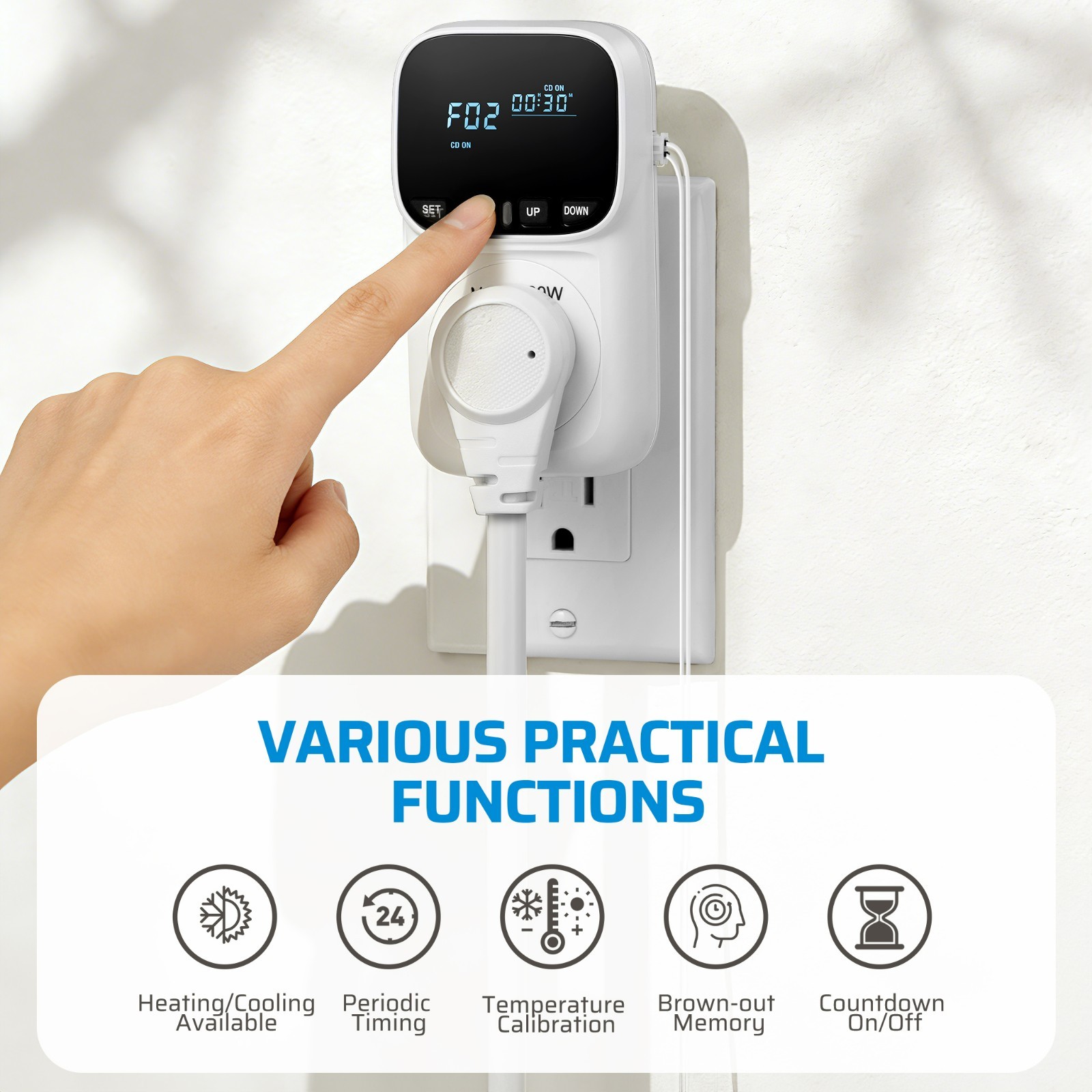 Digital Temperature Controller, Heavy Duty 15A/1800W Thermostat Outlet Plug, VA