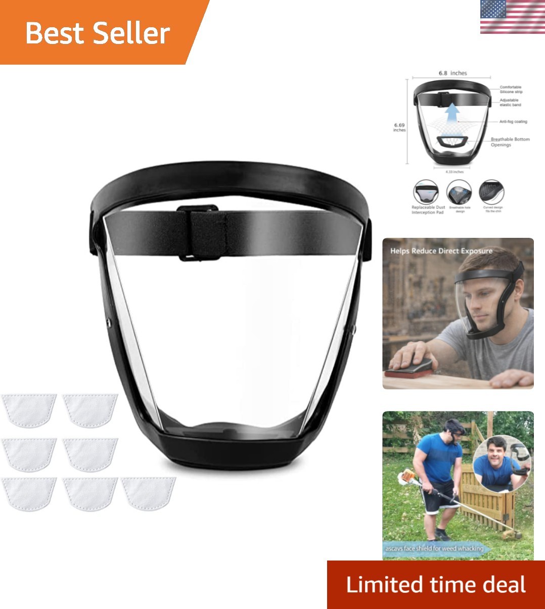 Full Face Shield for Yard Work & Woodworking, Wide View Clear Visor with Anti...