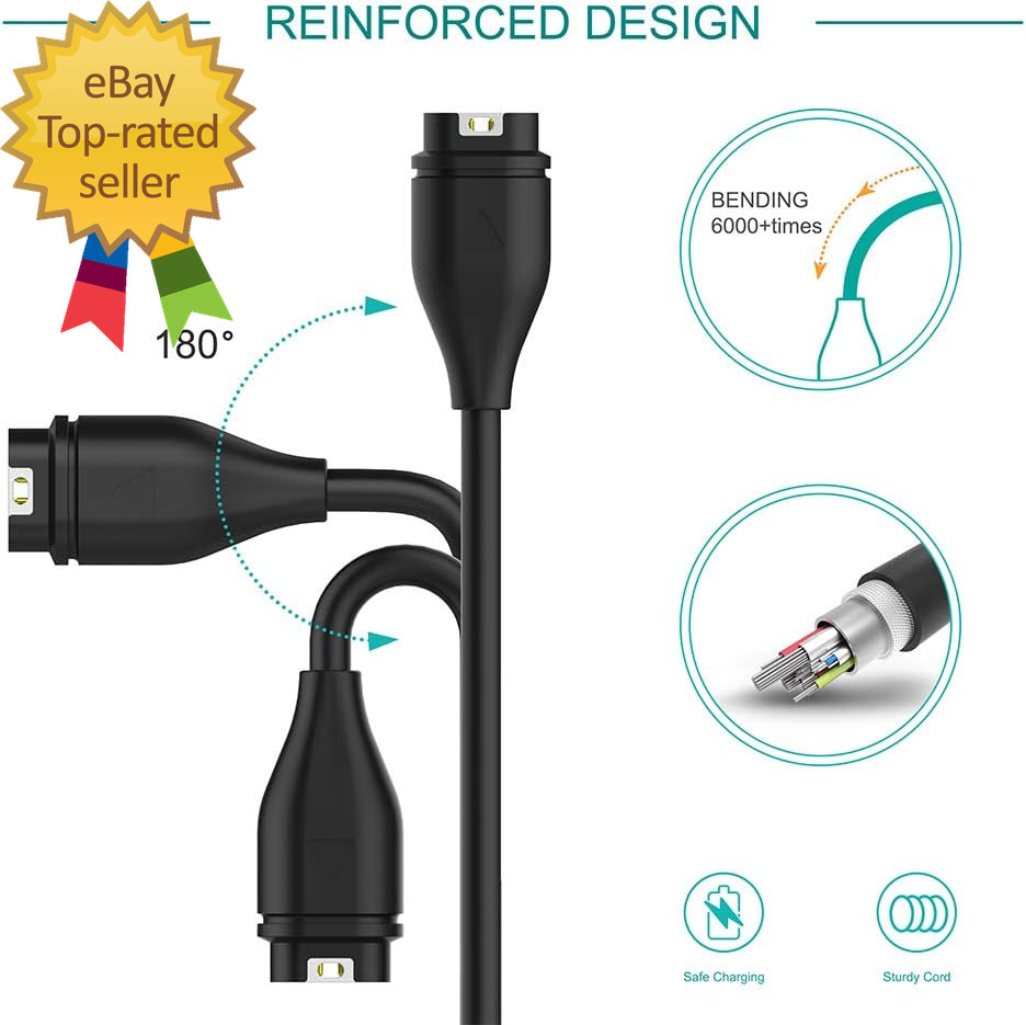 Charger Cable Compatible with Garmin Watch - 2 Pack - 1M