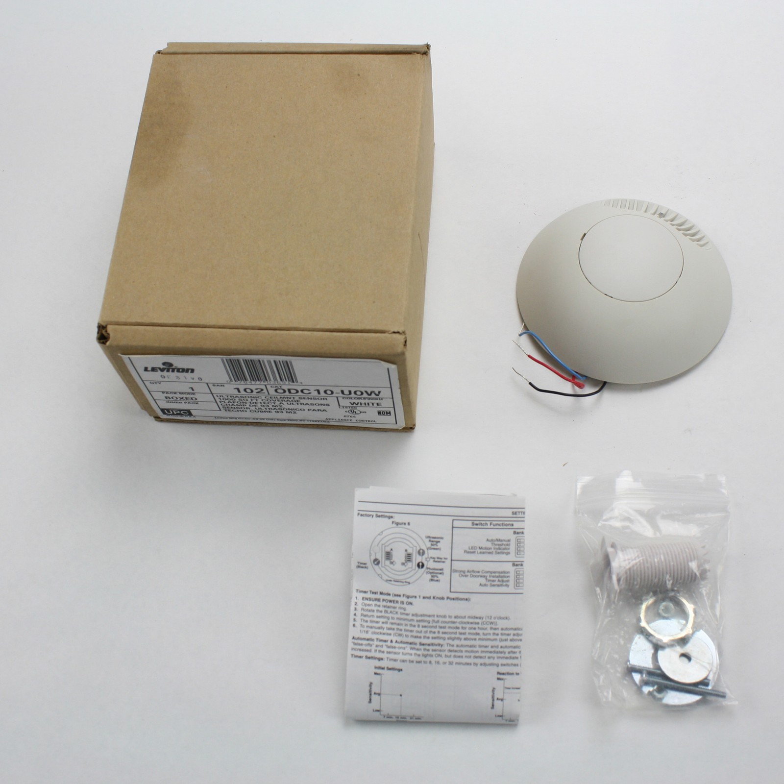 LEVITON ODC10-U0W CEILING MOUNT ULTRASONIC OCCUPANCY SENSOR MOTION DETECTOR