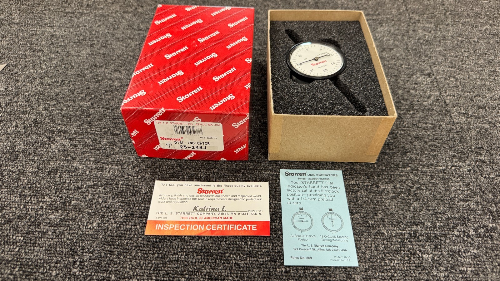 Starrett 25-244J Dial Indicator .001" Graduation