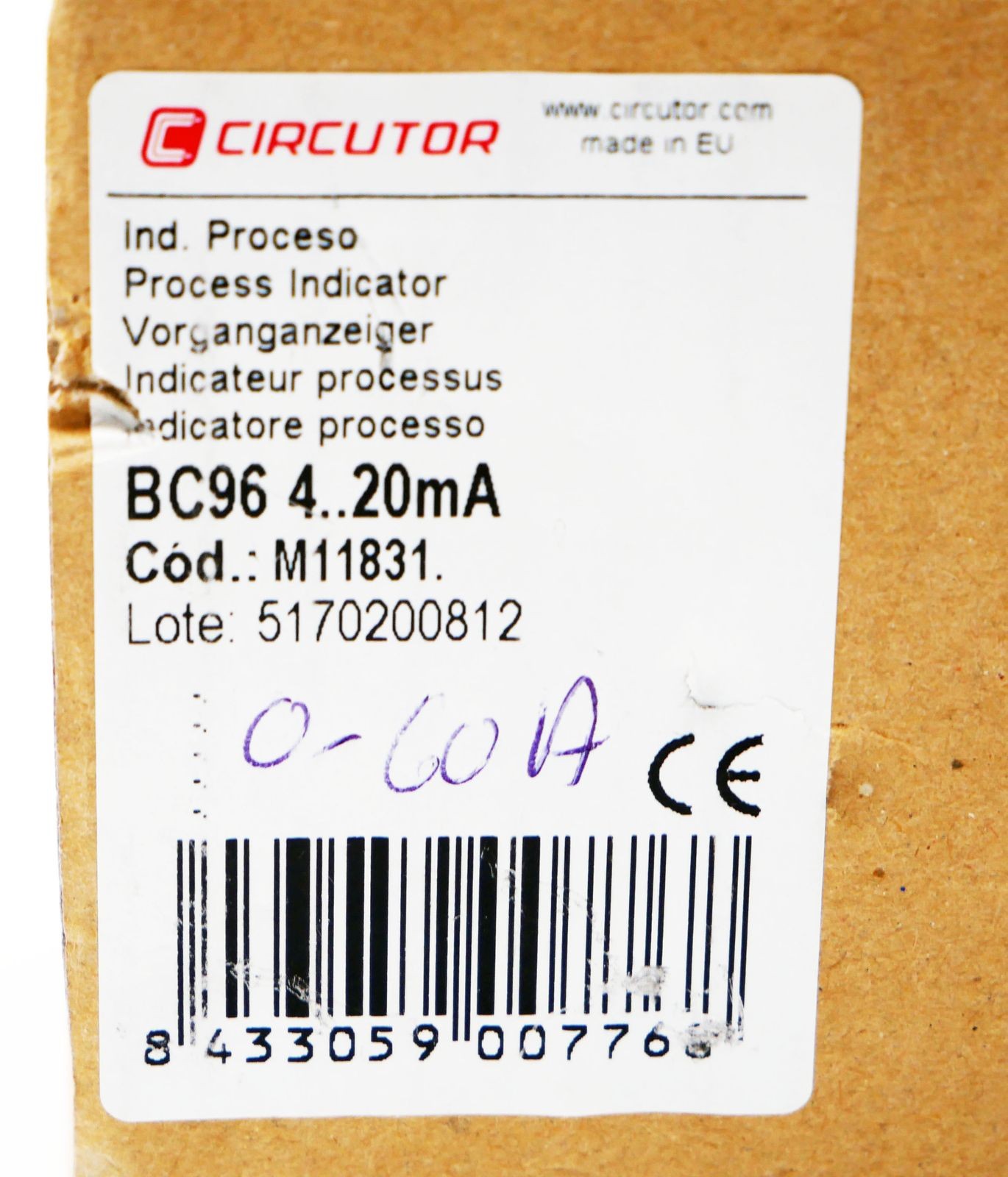 Circutor BC96 BC 96 4...20mA M11831 Ammeter / Process Indicator -Unused/Original Packaging-