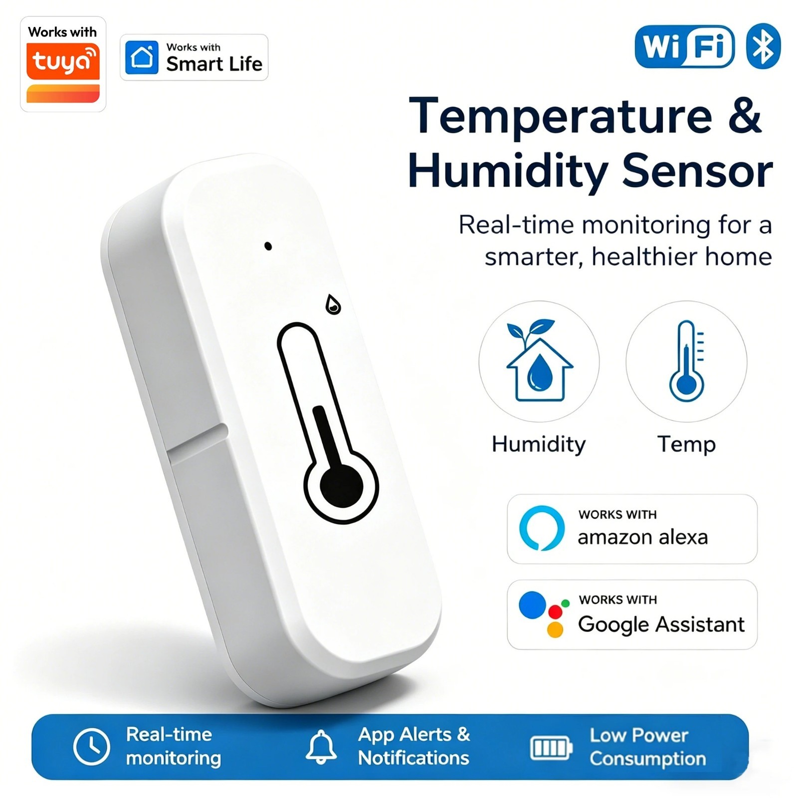 2 Pack WiFi Bluetooth Temp Humidity Sensor - Smart Scene Indoor Alexa Google