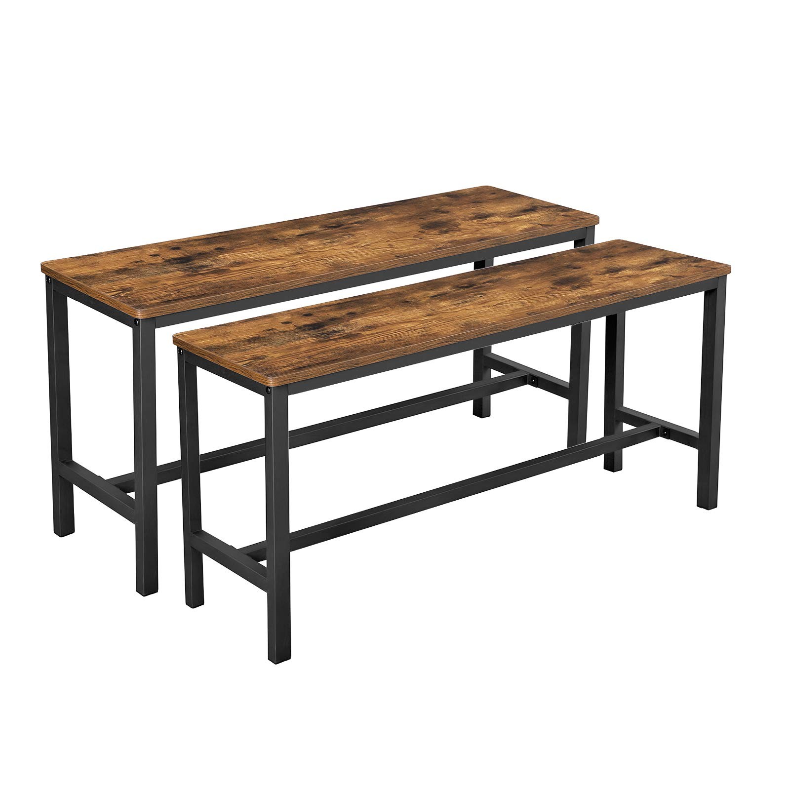 VASAGLE Dining Bench, Pair of 2, Industrial Style, Steel Frame, for Kitchen, Liv