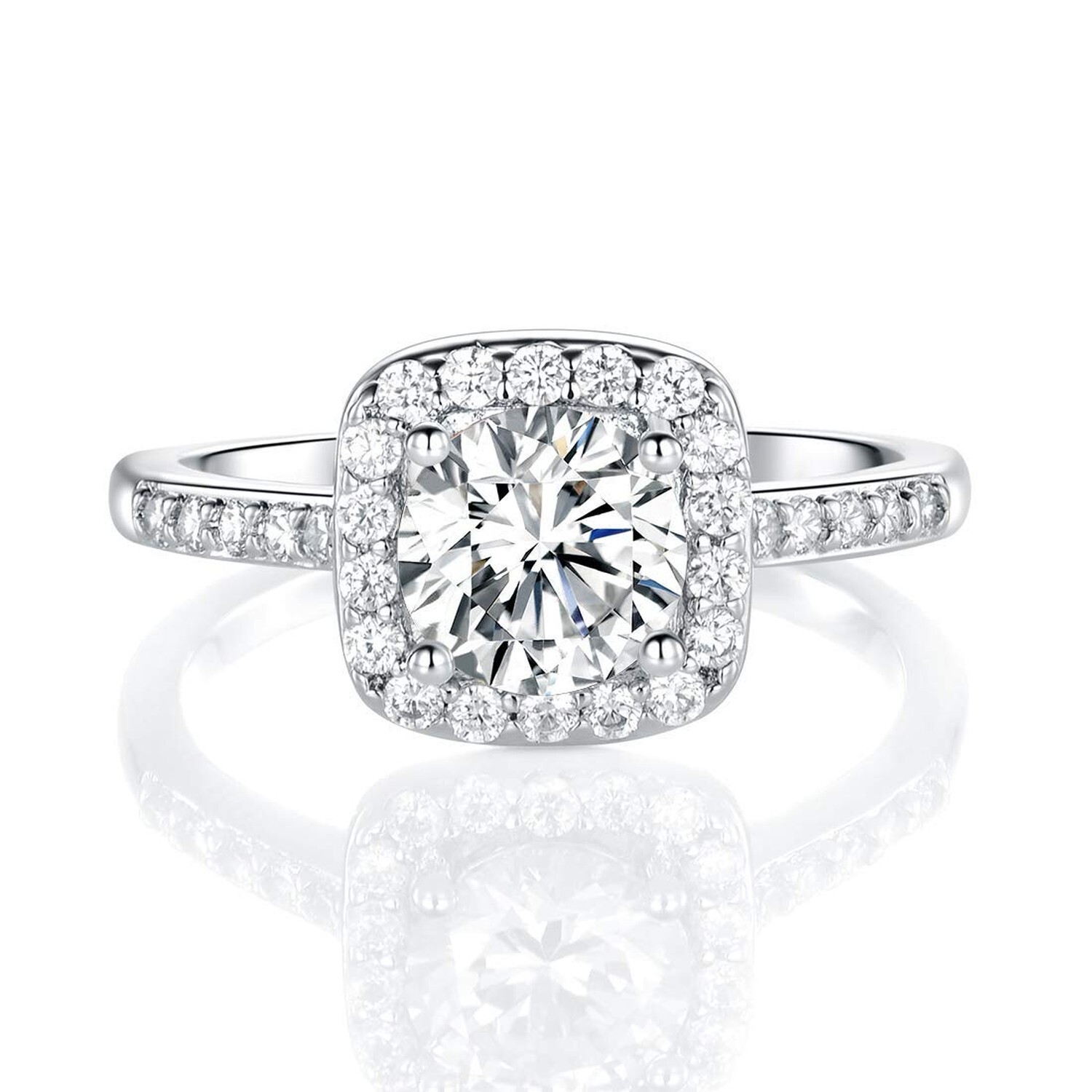MDFUN 18K White Gold Plated Cubic Zirconia Promise Halo Engagement Promise Et...