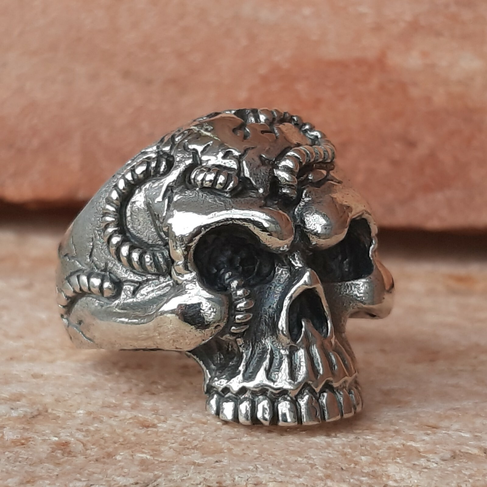 925 MENS SILVER RING SEAL HARLEY MOTORCYCLE SKULL