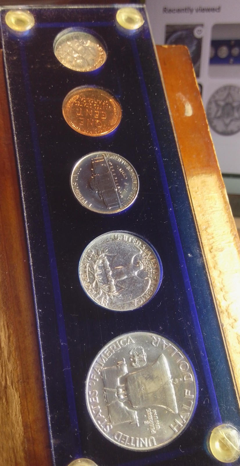 *1955 Mint Proof Set, Blue Lucite, Error, Bands, Steps, #78