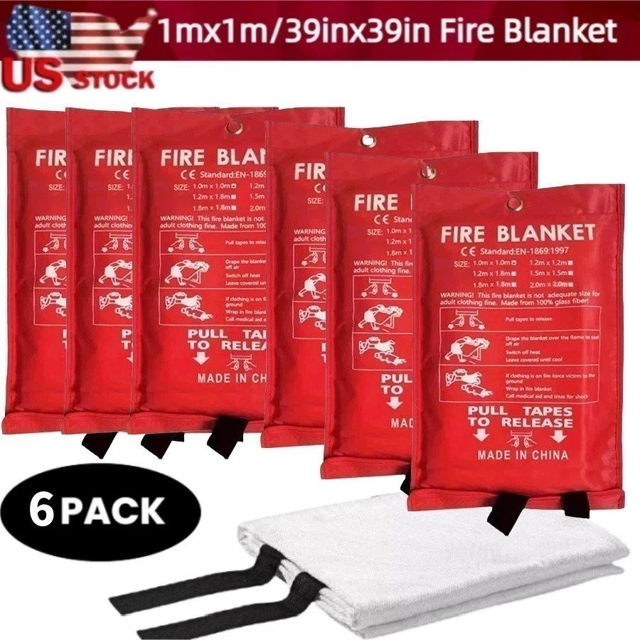 6 PACK FIRE BLANKET Fiberglass Emergency Home Retardant 39''x39'' Brand New