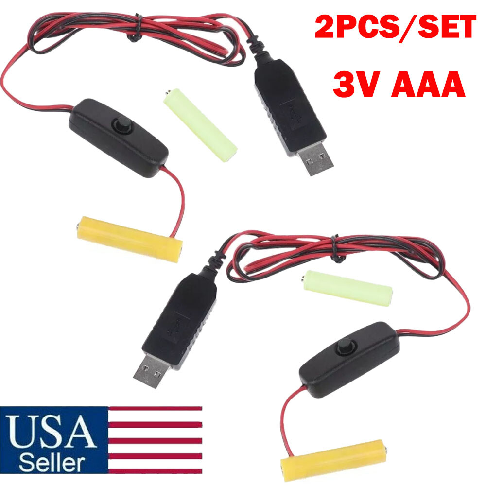 2PC/Set 3V AAA Eliminator Cables 1M Dummy-Battery Power Cord Replacement US