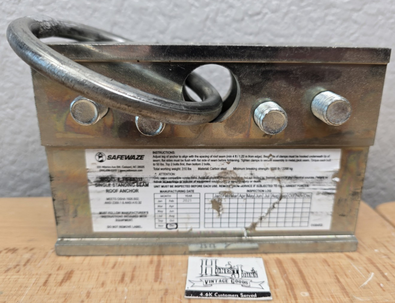 SAFEWAZE FS-EX311 Standing Seam Roof Anchor, Durable & Reusable