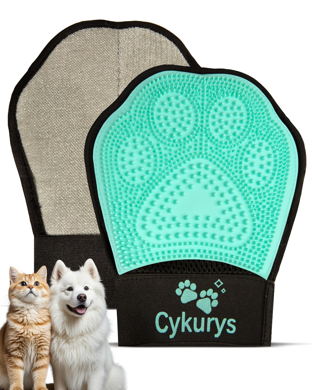 Pet Hair Removal Glove for Dogs & Cats, 2-in-1 Double-Sided Pet Grooming Tool...