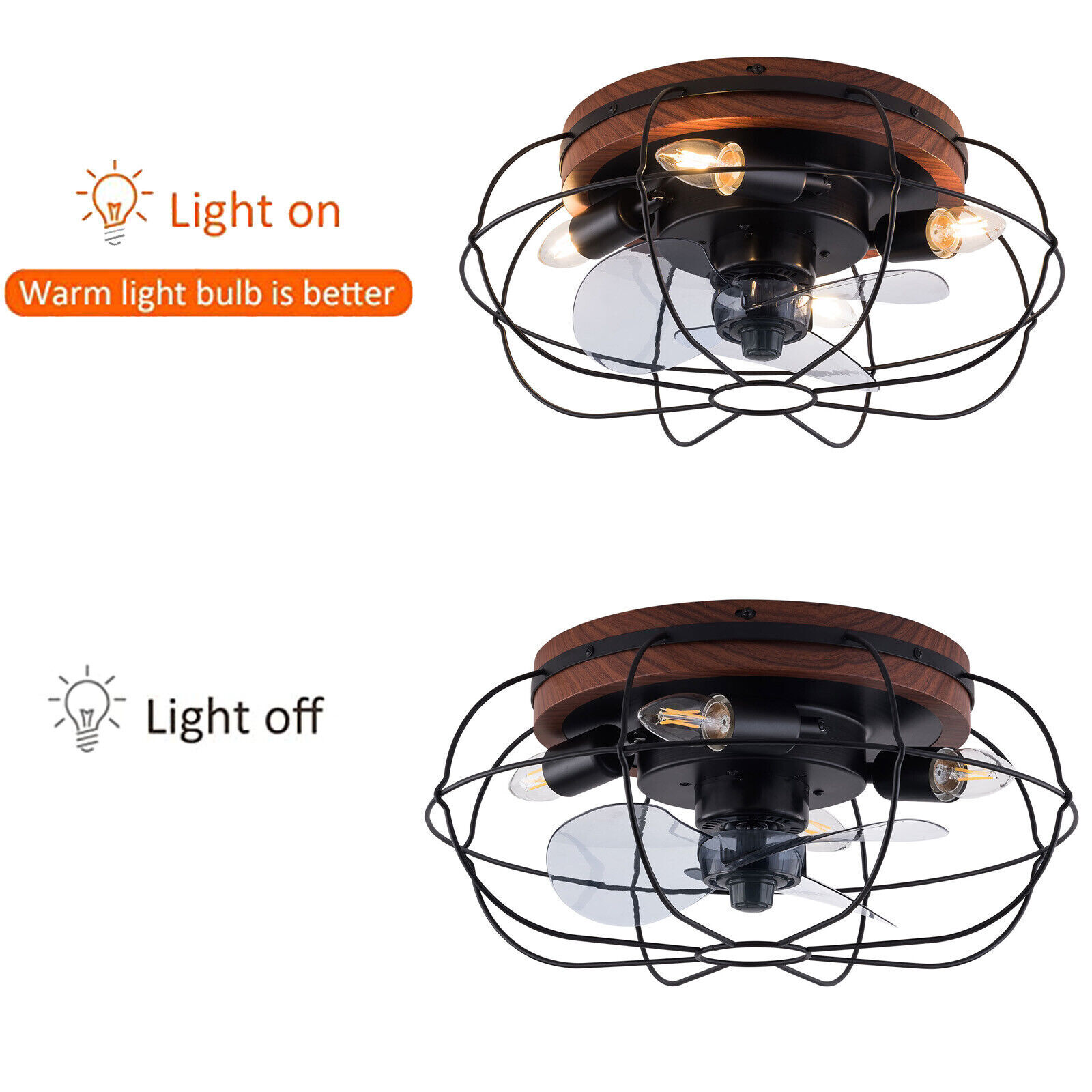 Low Profile Caged Ceiling Fans with Lights and Remote, Flush Mount Ceiling Fan