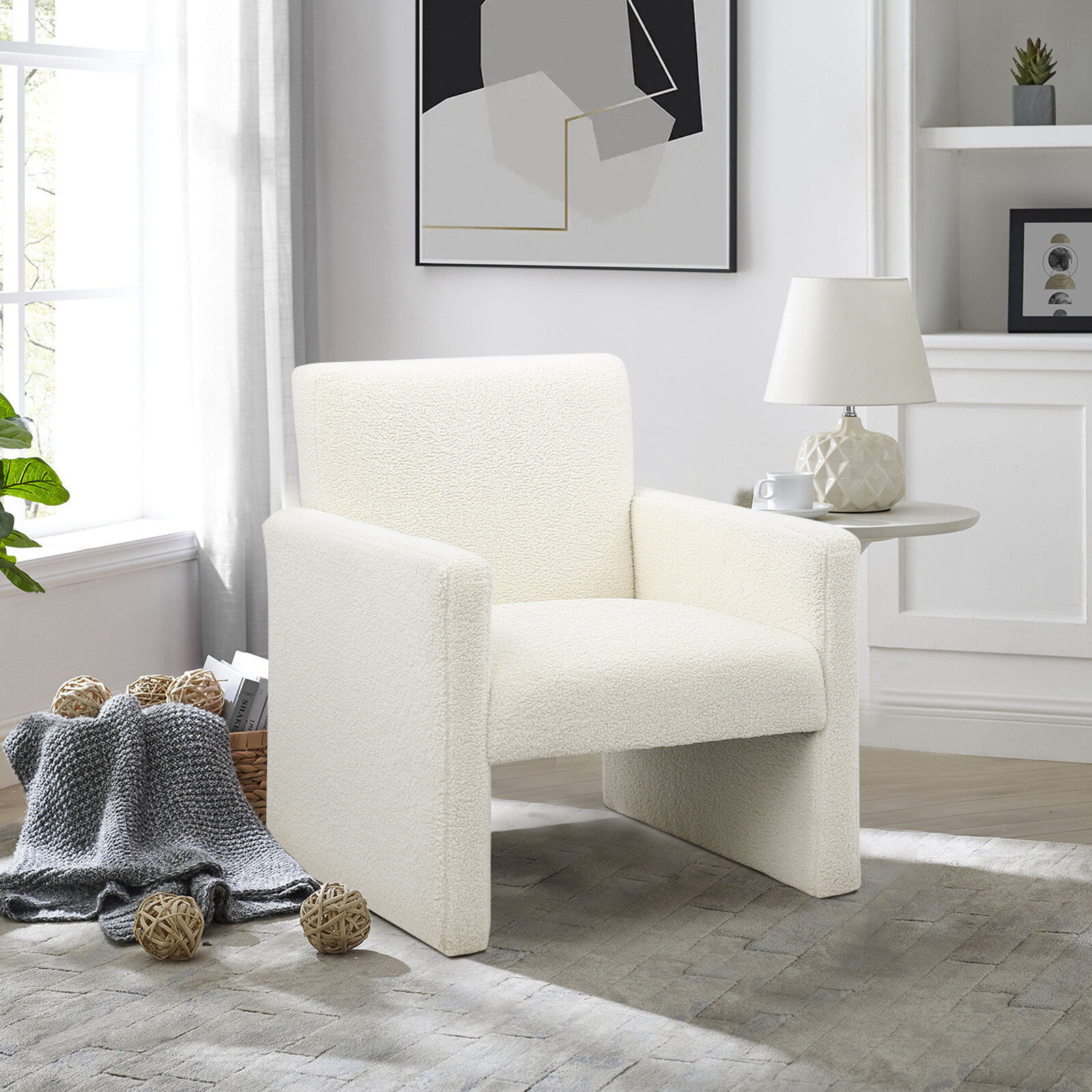Fabric Detachabl Accent Arm Chair Lambs Living Room Wool Upholstered Single Sofa