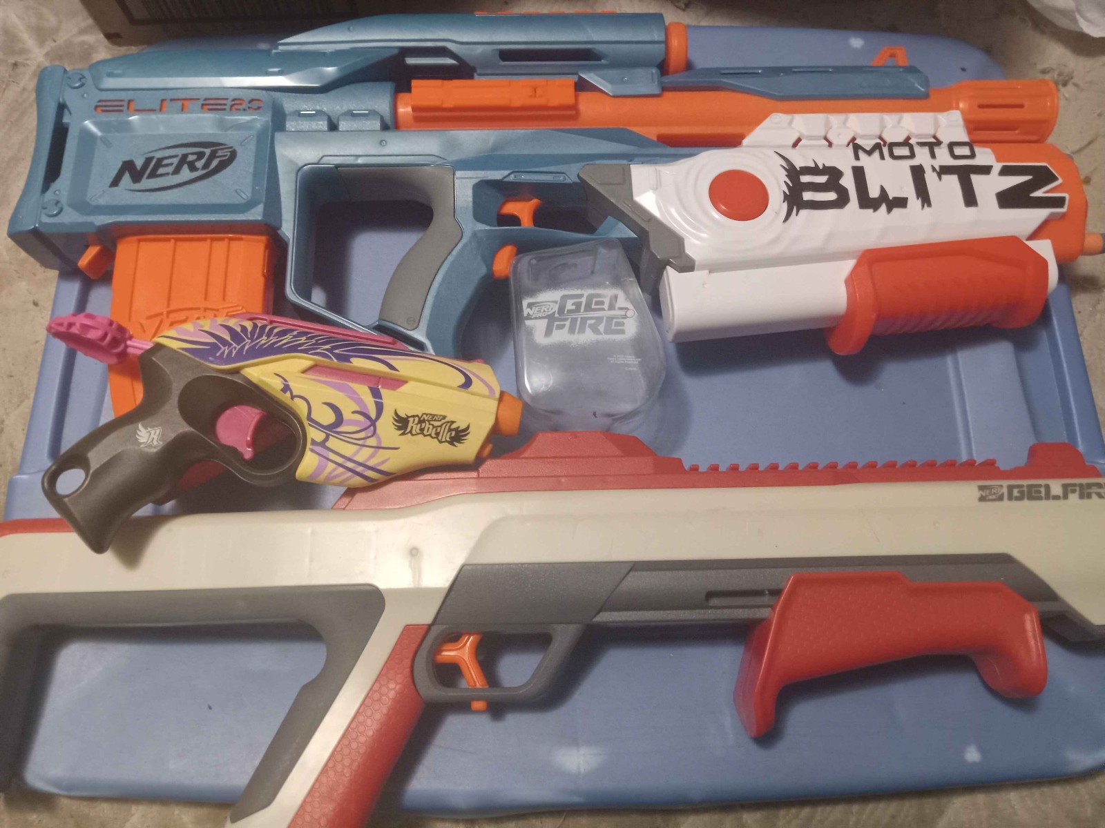 **NERF Elite 2.0 MotoBlitz + l Blaster Rifle + Single Shot Nerf Blaster Lot**